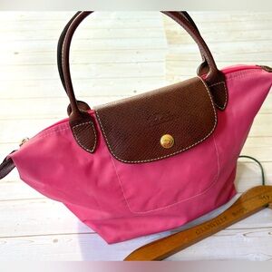 Longchamp leather trim small tote